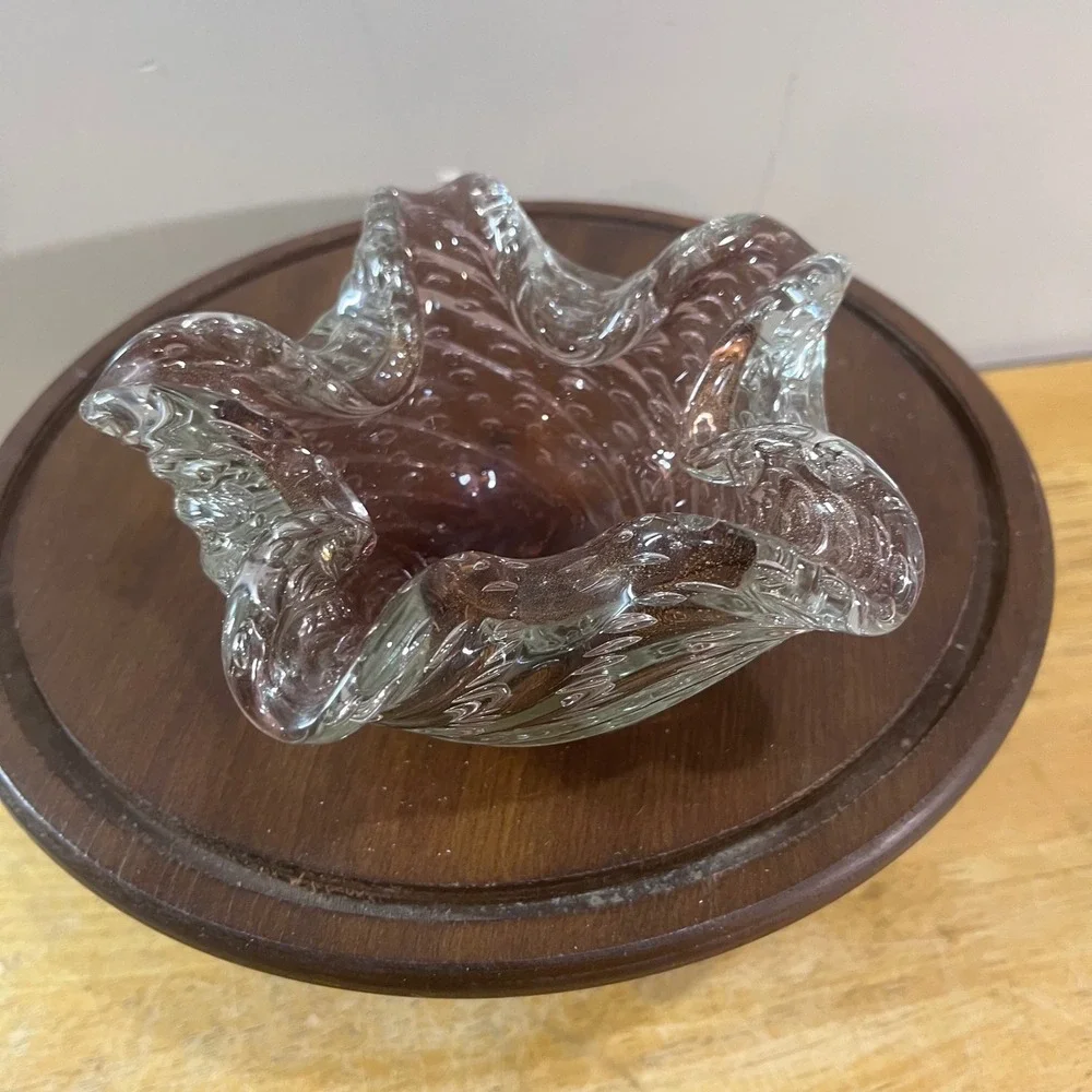 Murano Barovier Bullicante Zebratti Art Glass Bowl Amethyst Gold Bubble Burst